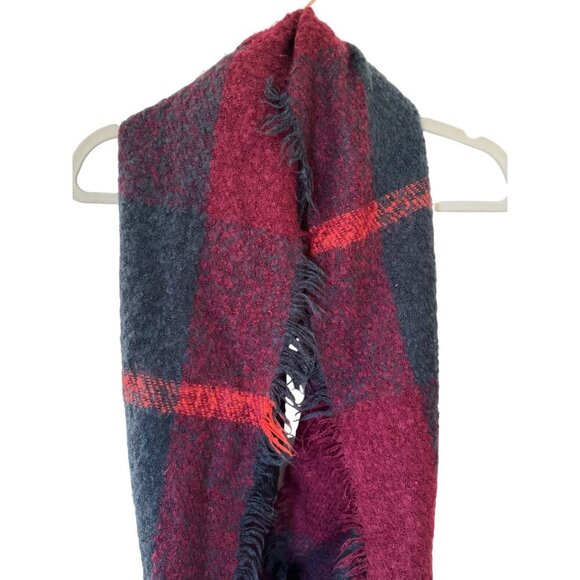LOOK Buffalo Plaid Infinity Scarf One Size Red Neon Orange Plaid Acrylic - Picture 4 of 11